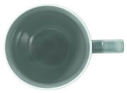 Blick von oben auf einen grauen Becher mit Henkel, 0,35l Fassungsvermögen.