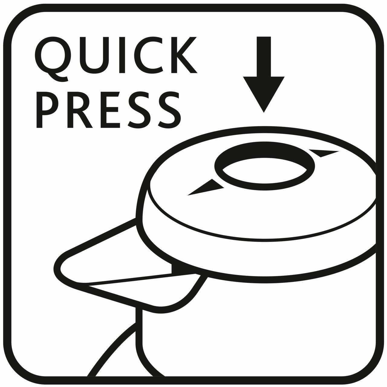 Illustration einer Isolierkanne mit Quick-Press-Verschluss, Draufsicht.
