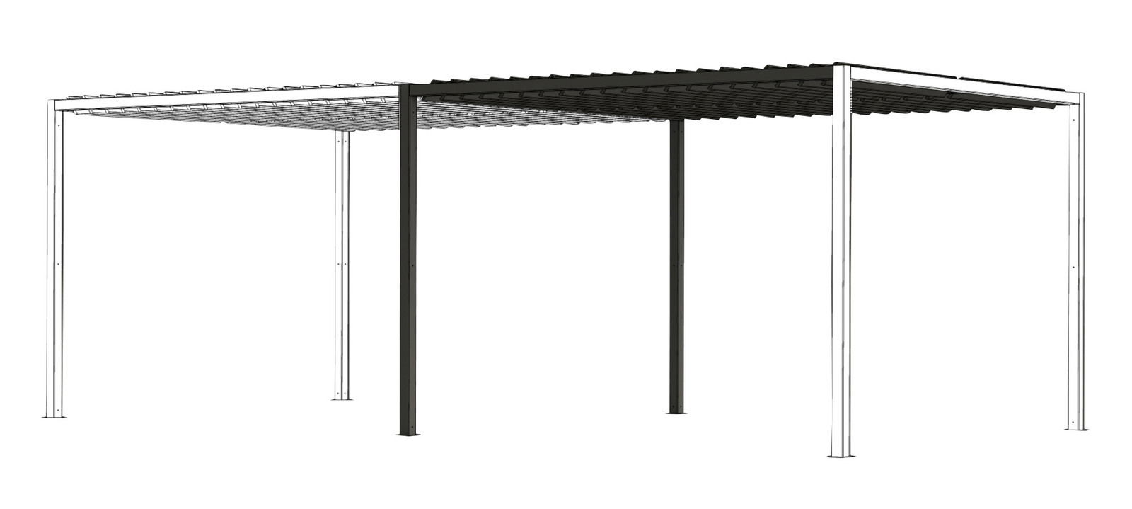 Erweiterung Basis Lamellen aus seitlicher Perspektive, teilweise montiert mit dunklen und hellen Elementen.