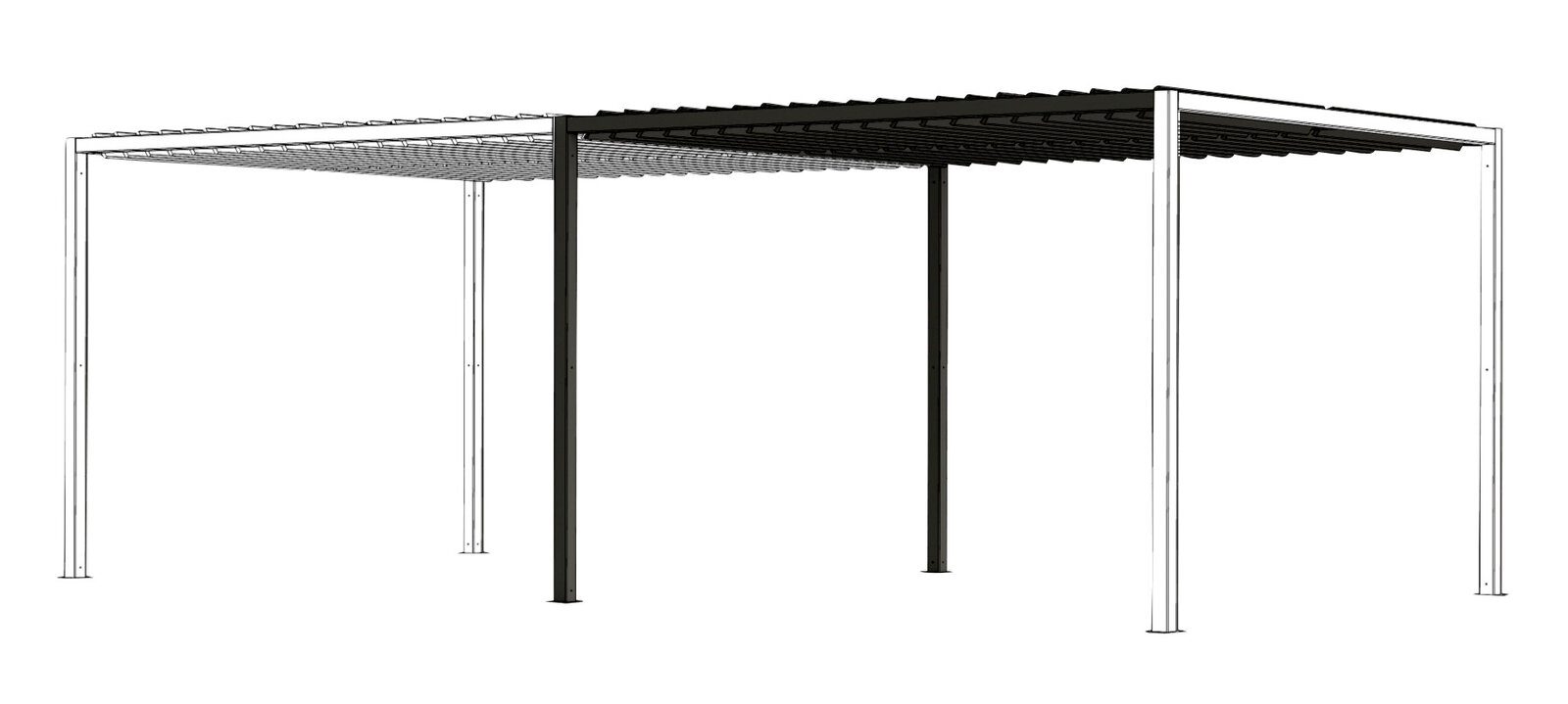 Erweiterung Basis Lamellen aus seitlicher Perspektive, teilweise montiert mit dunklen und hellen Elementen.
