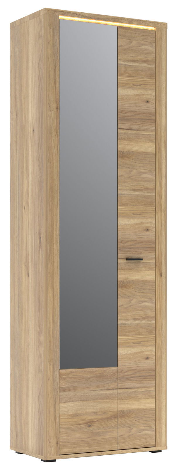 Garderobenschrank aus Holz mit Spiegeltür, seitliche Perspektive