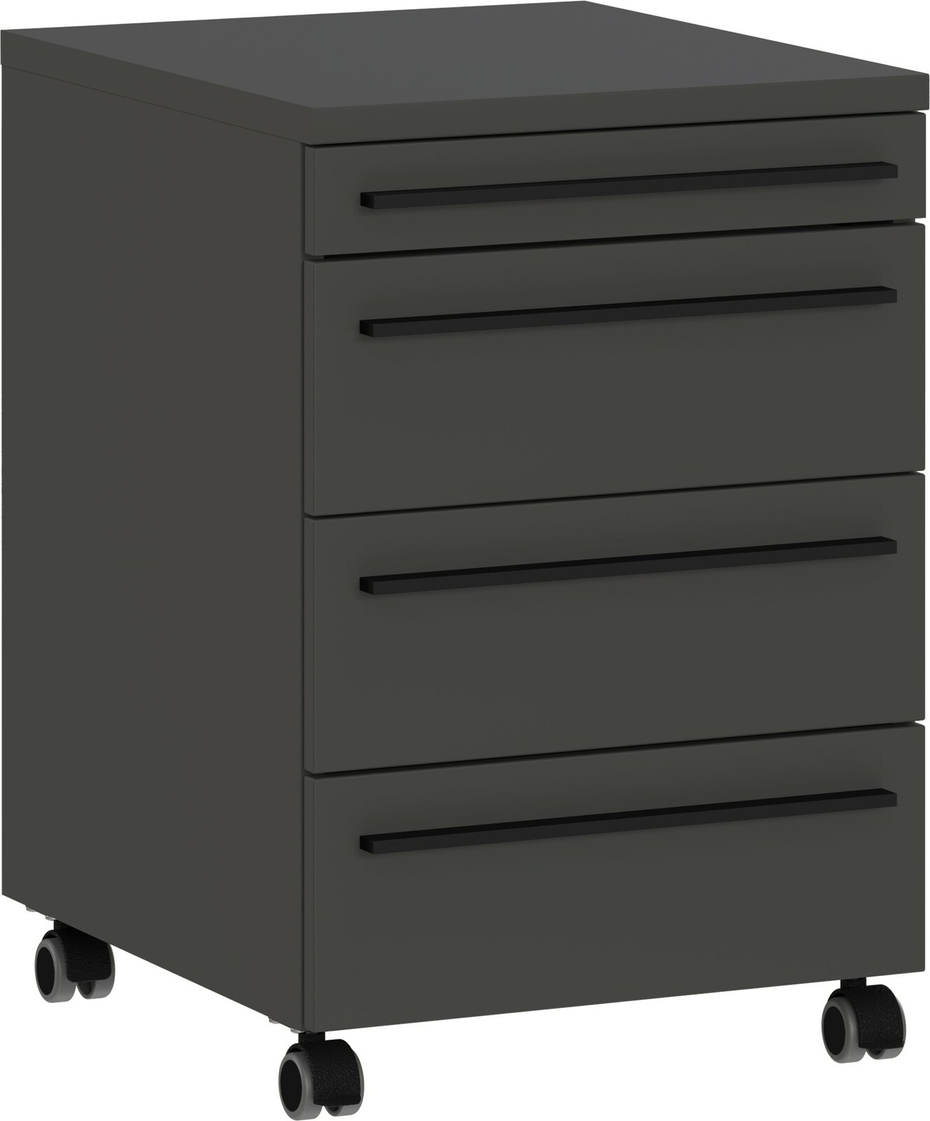 Novel Rollcontainer RENTON Schwarzer Rollcontainer mit vier Schubladen, seitliche Perspektive