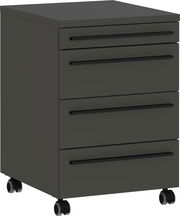 Schwarzer Rollcontainer mit vier Schubladen, seitliche Perspektive