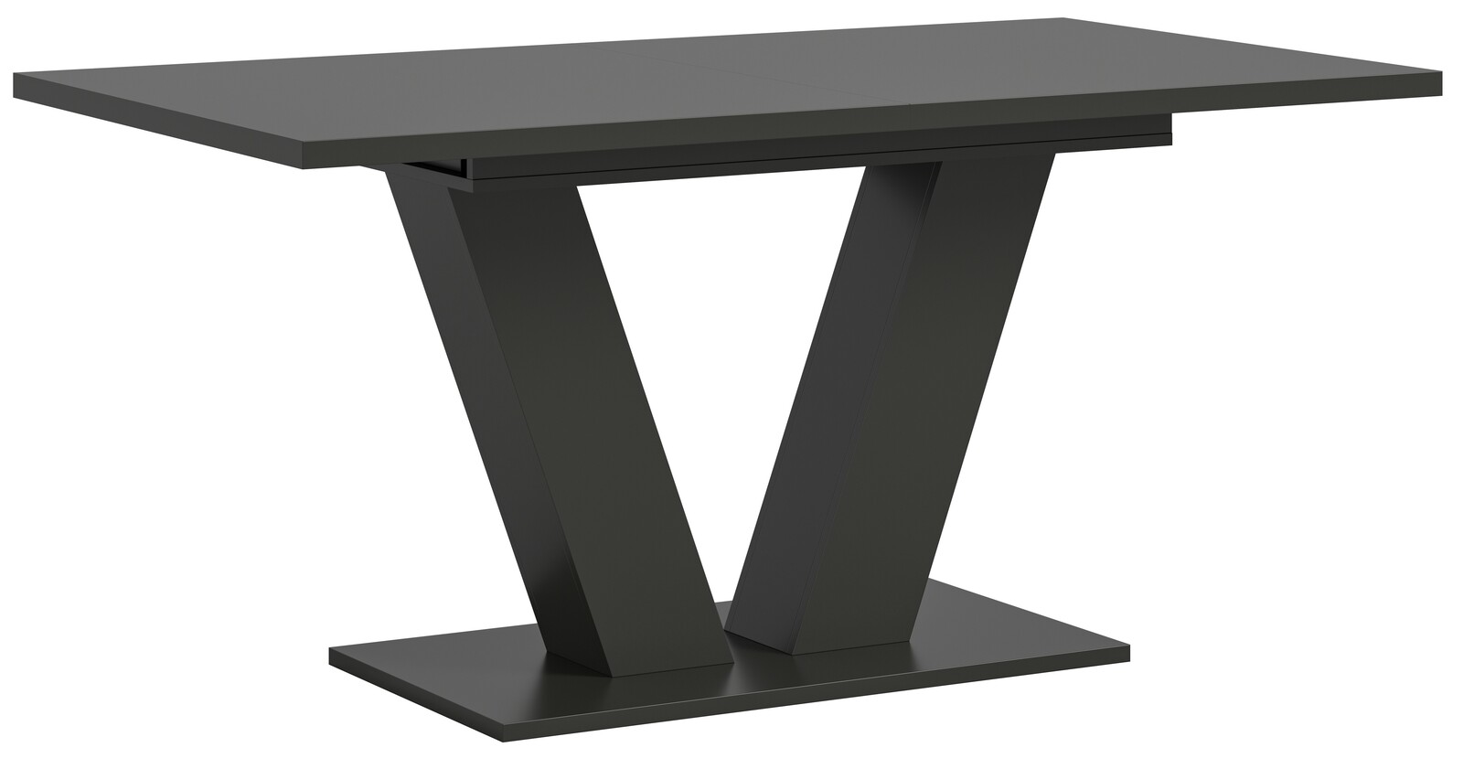 MID.YOU Esstisch MOTION Moderner schwarzer Esstisch mit V-förmigem Gestell, seitliche Perspektive