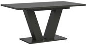 Moderner schwarzer Esstisch mit V-förmigem Gestell, seitliche Perspektive