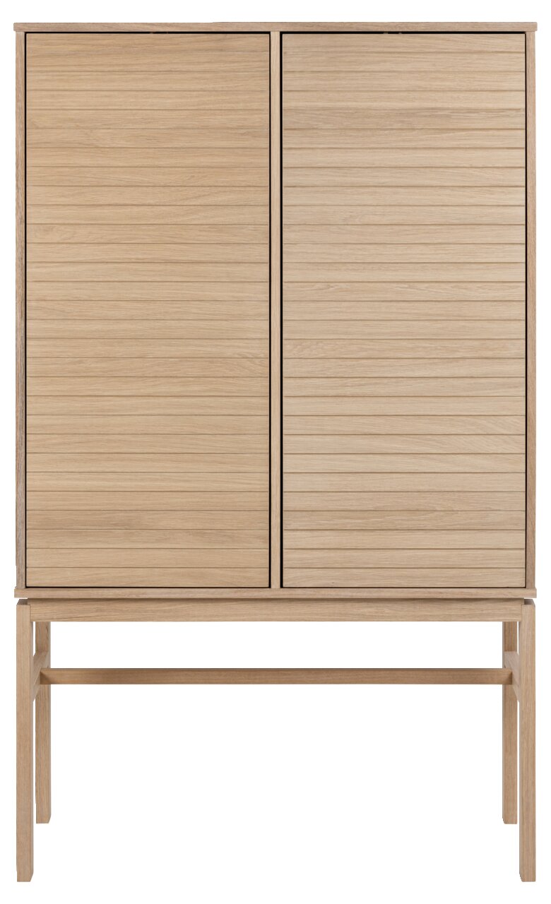 Hochschrank aus hellem Holz mit zwei Türen, frontale Ansicht