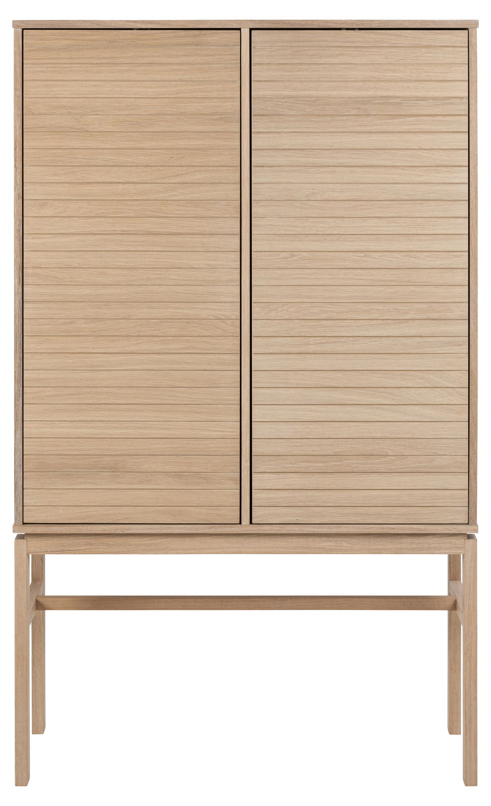 Hochschrank aus hellem Holz mit zwei Türen, frontale Ansicht