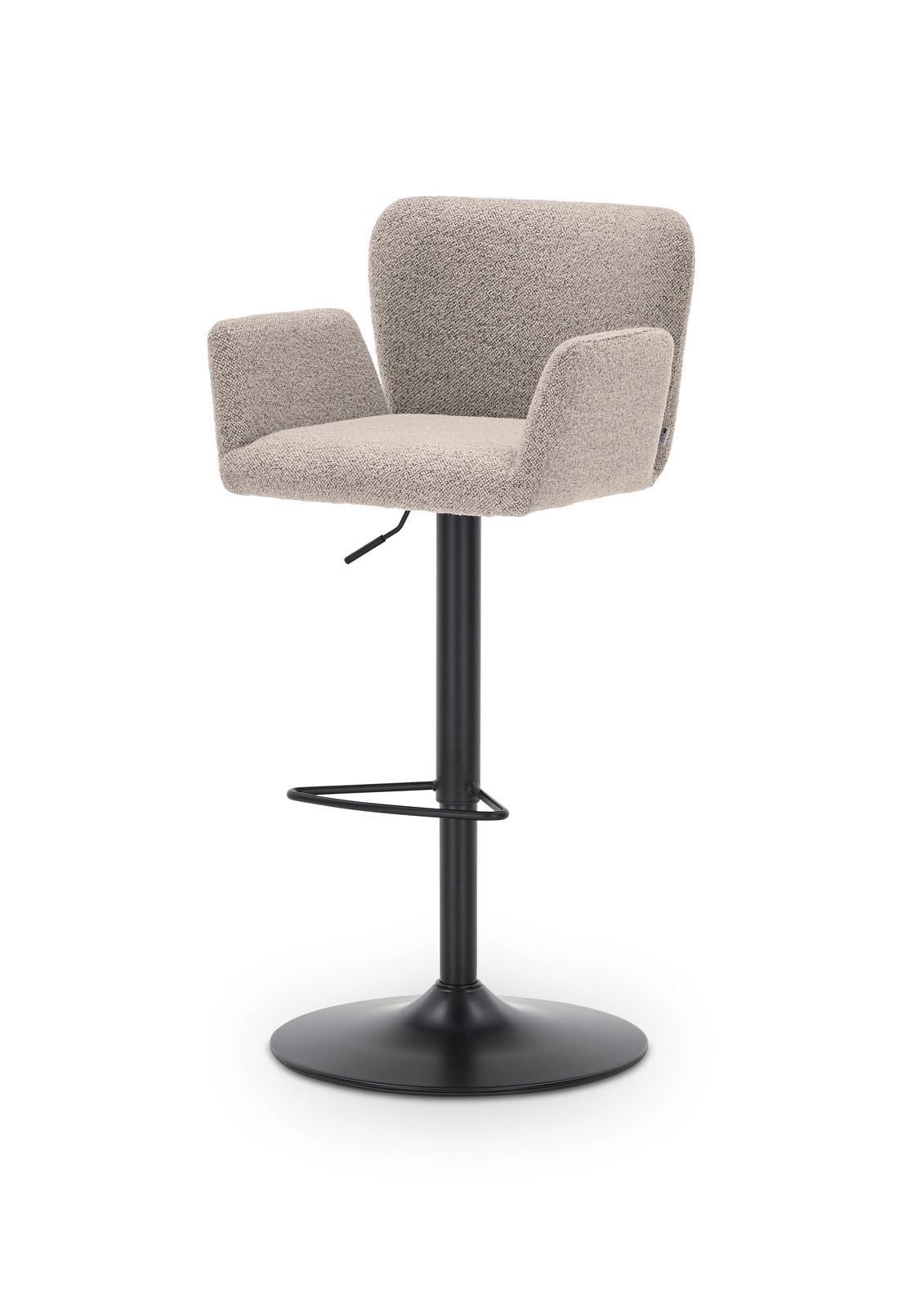 Set one by Musterring Barhocker SET ONE SALINAS Barhocker mit hellgrauem Stoffbezug und schwarzem Metallgestell, seitliche Perspektive