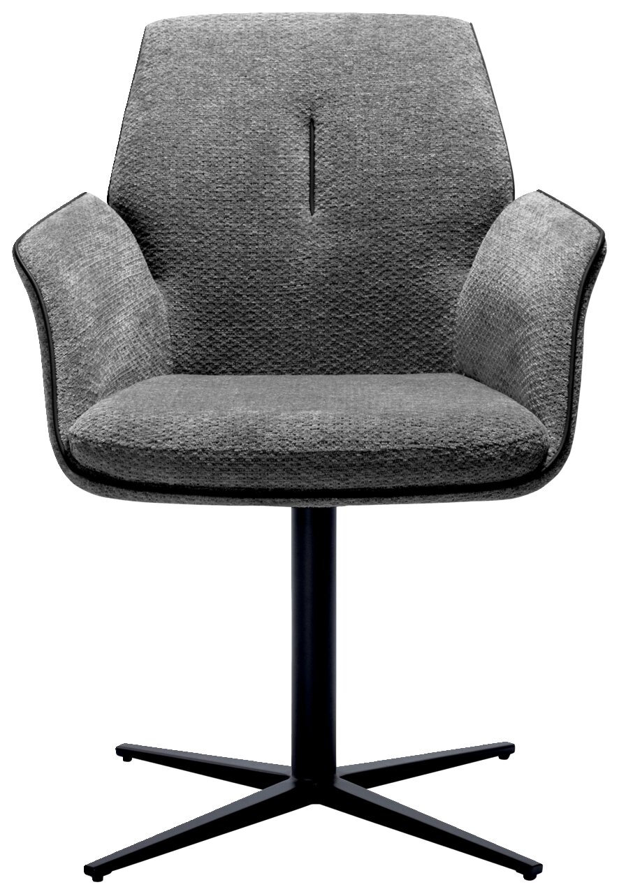 Grauer Armlehnstuhl mit modernem Design, frontalansicht