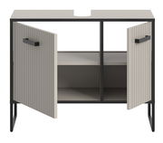 Moderner Waschbeckenunterschrank mit offenen Türen, Frontansicht