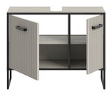 Moderner Waschbeckenunterschrank mit offenen Türen, Frontansicht