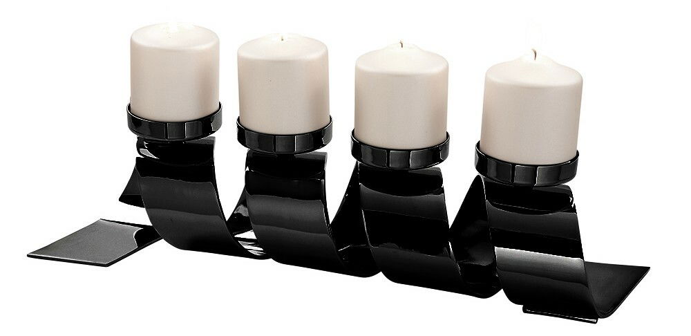Fink Leuchter 4-flammig TWISTER Moderner vierflammiger Kerzenhalter mit schwarzem, geschwungenem Design, seitliche Perspektive