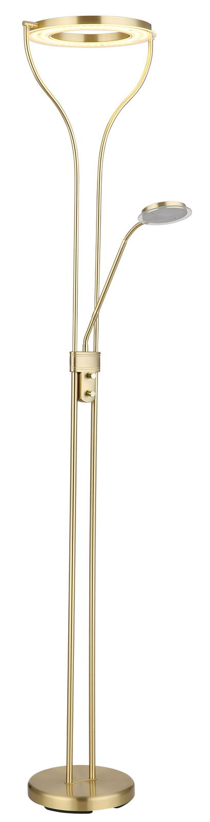 Goldener Deckenfluter mit Leselampe, seitliche Perspektive