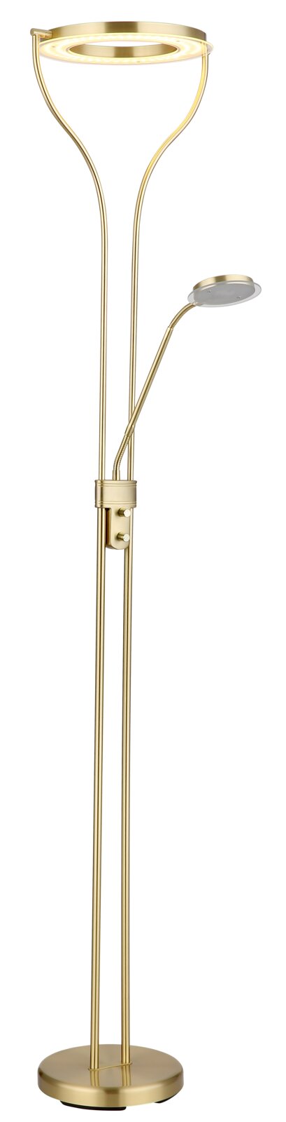 Goldener Deckenfluter mit Leselampe, seitliche Perspektive