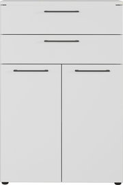 Moderner weißer Aktenschrank mit zwei Schubladen und zwei Türen, Frontalansicht