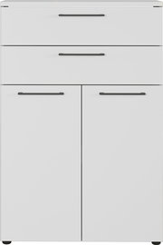 Moderner weißer Aktenschrank mit zwei Schubladen und zwei Türen, Frontalansicht