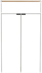 Moderner Hängeschuhschrank in Weiß mit Holzoberfläche, Frontalansicht