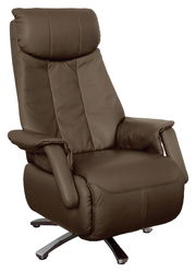 Brauner TV-Sessel aus Leder mit hoher Rückenlehne und verstellbaren Armlehnen, Vorderansicht