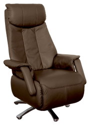 Bruine leren tv-fauteuil met hoge rugleuning en verstelbare armleuningen, vooraanzicht