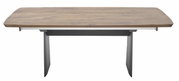Moderner Esstisch mit Holzplatte und Metallbeinen, Frontalansicht