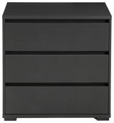 Schwarze Kommode mit drei Schubladen, frontale Ansicht