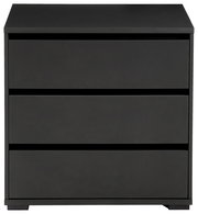 Schwarze Kommode mit drei Schubladen, frontale Ansicht