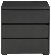 Schwarze Kommode mit drei Schubladen, frontale Ansicht