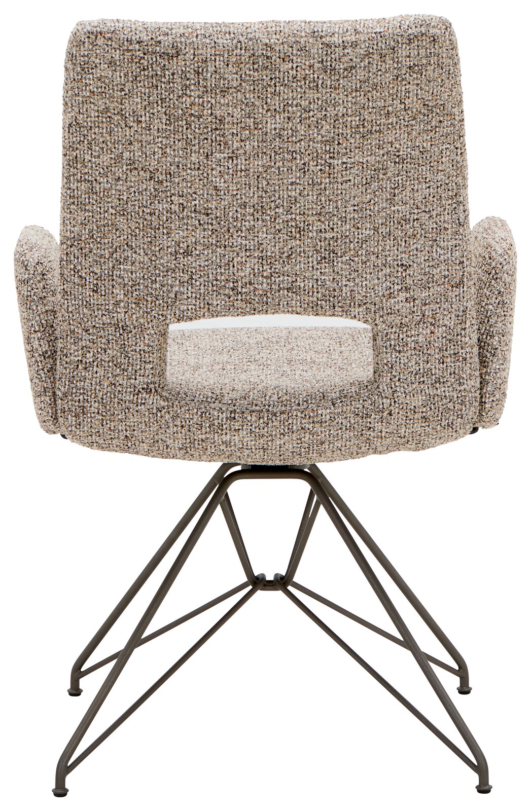 Venjakob Armlehnstuhl BENNET Rückansicht eines Armlehnstuhls mit gepolstertem Stoffbezug und Metallgestell.