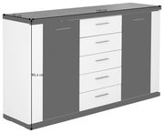 Modernes Sideboard mit fünf Schubladen und zwei Türen, seitliche Perspektive