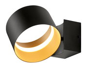 Moderne Wandleuchte LOOP in Schwarz und Gold, seitliche Perspektive
