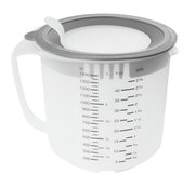Messbecher 1,4L mit Skala in Millilitern, Litern, Flüssigunzen und Pints, seitliche Perspektive