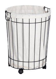 Wäschesammler mit Rollen aus Metall und Stoff, seitliche Perspektive