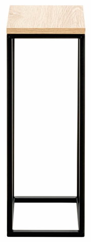 Moderner Beistelltisch mit Holzplatte und schwarzem Metallgestell, Frontalansicht