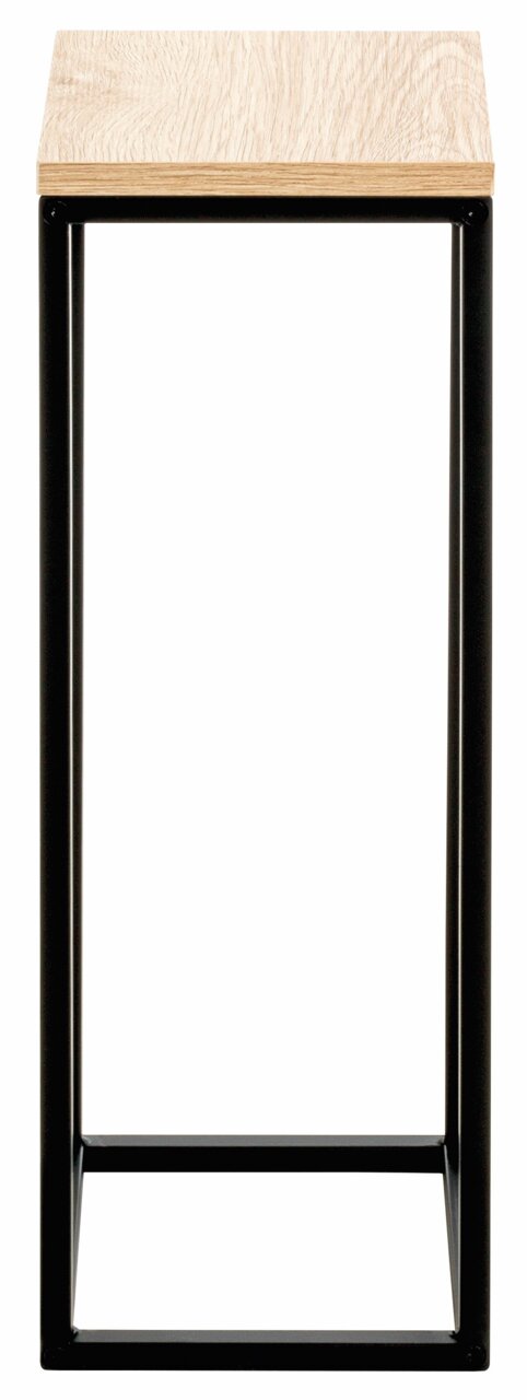 Moderner Beistelltisch mit Holzplatte und schwarzem Metallgestell, Frontalansicht