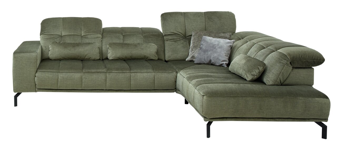 Beldomo Style Ecksofa KLAGENFURT Grüne Eckgarnitur mit modernen Kissen, Vorderansicht