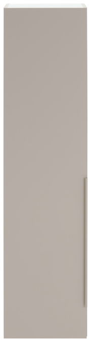 Frontansicht eines modernen, einfarbigen Garderobenschranks mit schlichtem Design und vertikalem Griff.