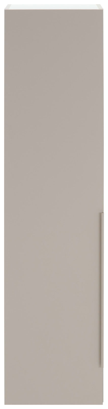 Frontansicht eines modernen, einfarbigen Garderobenschranks mit schlichtem Design und vertikalem Griff.