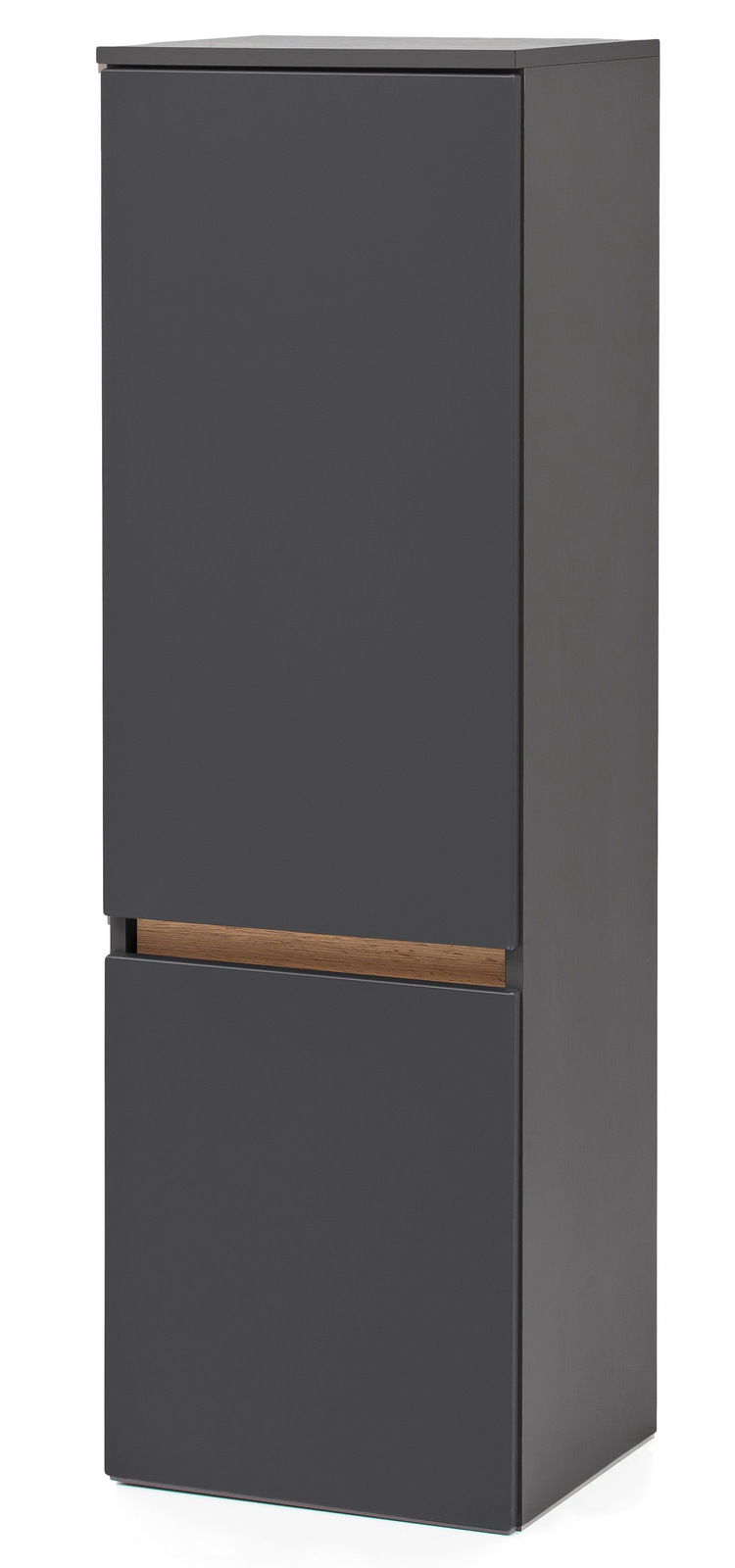 Moderner Midischrank in dunklem Grau mit Holzdetail, Frontalansicht