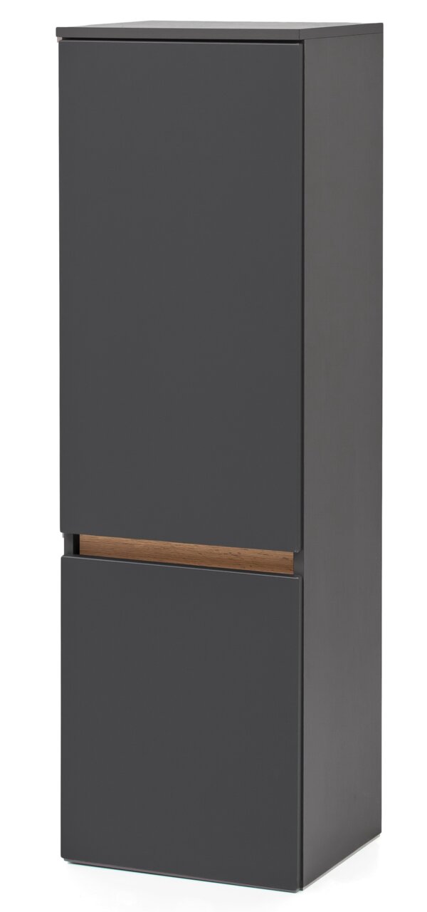 Moderner Midischrank in dunklem Grau mit Holzdetail, Frontalansicht