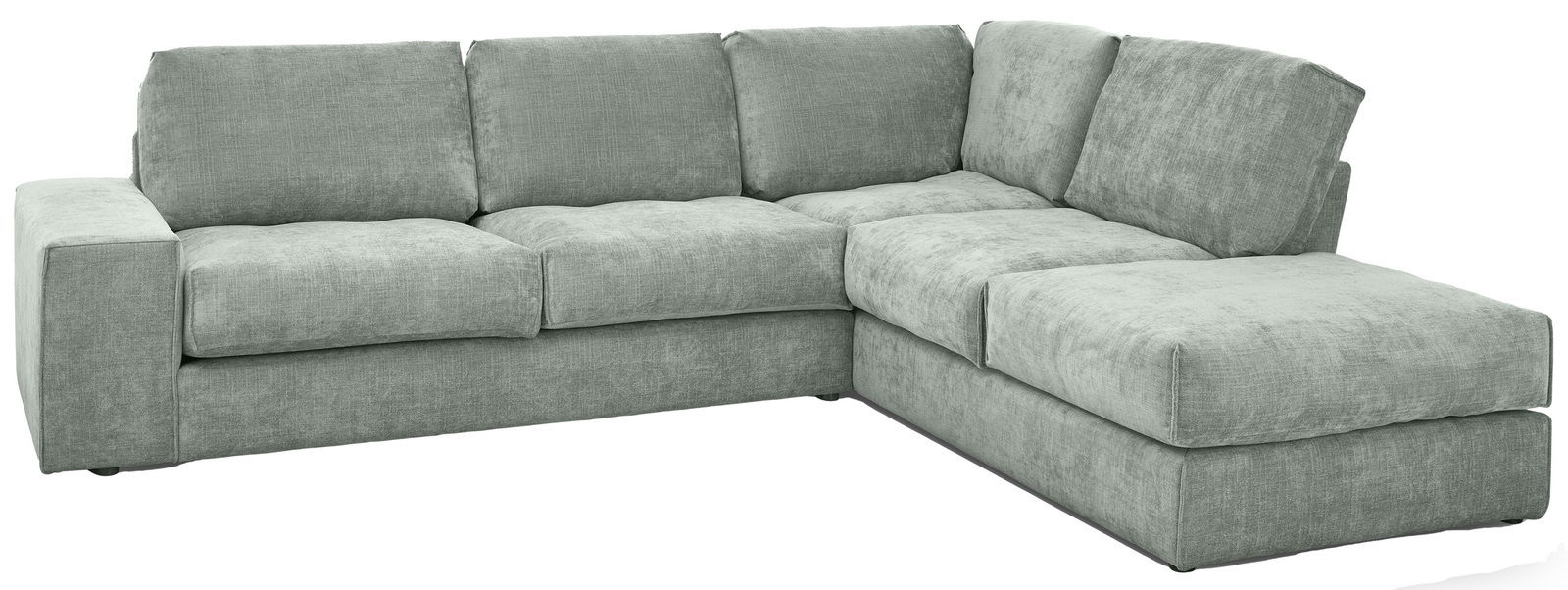 Grünes Ecksofa in L-Form, Perspektive von vorne links