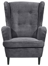 Grauer Sessel mit geripptem Stoffbezug, Frontalansicht