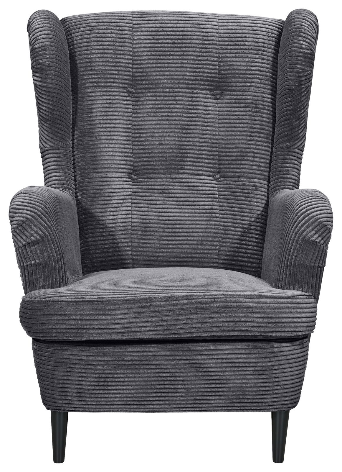 Grauer Sessel mit geripptem Stoffbezug, Frontalansicht