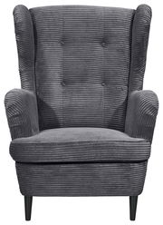 Grauer Sessel mit geripptem Stoffbezug, Frontalansicht