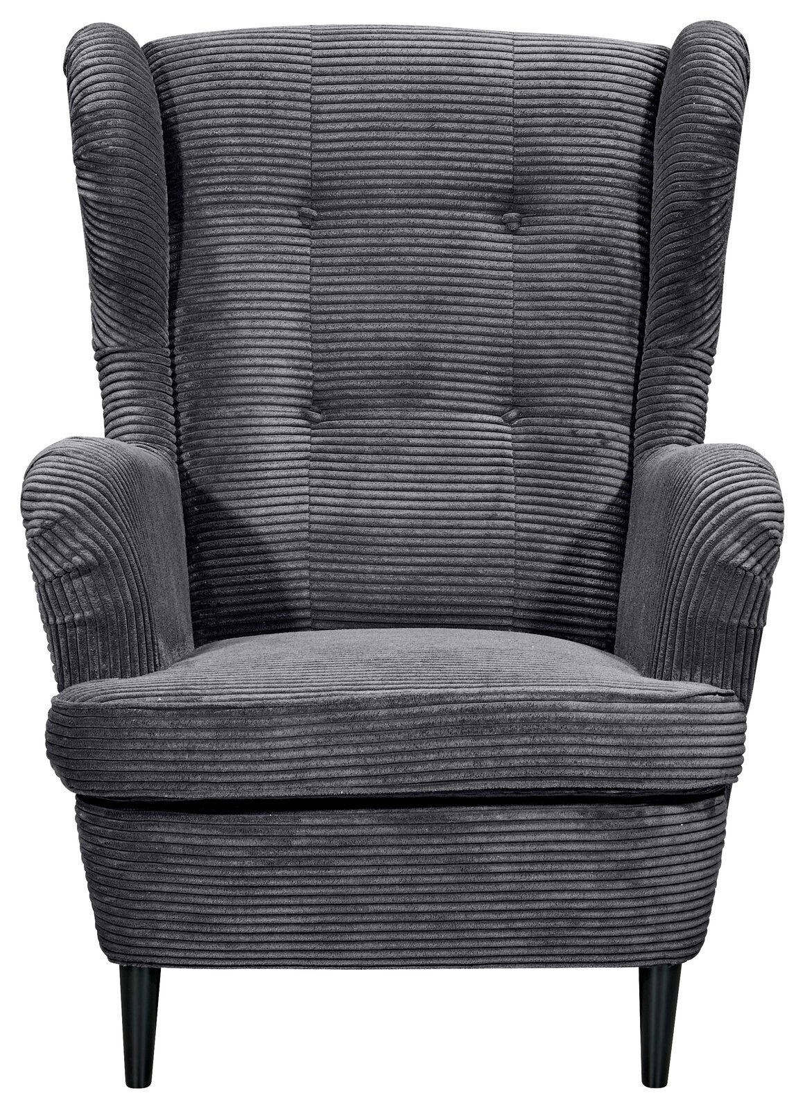 Grauer Sessel mit geripptem Stoffbezug, Frontalansicht
