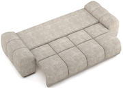 Beiges Funktionssofa in Liegeposition aus der Vogelperspektive