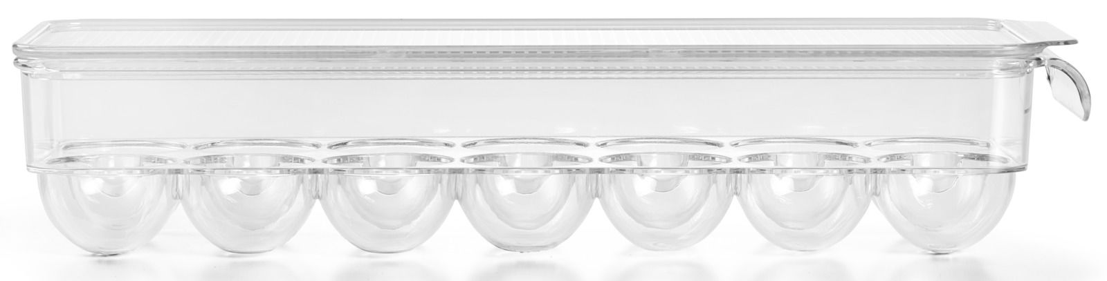 Transparenter Eier-Organizer mit Deckel, seitliche Perspektive