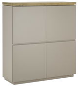 Modernes Highboard in Beige mit Holzplatte, seitliche Perspektive