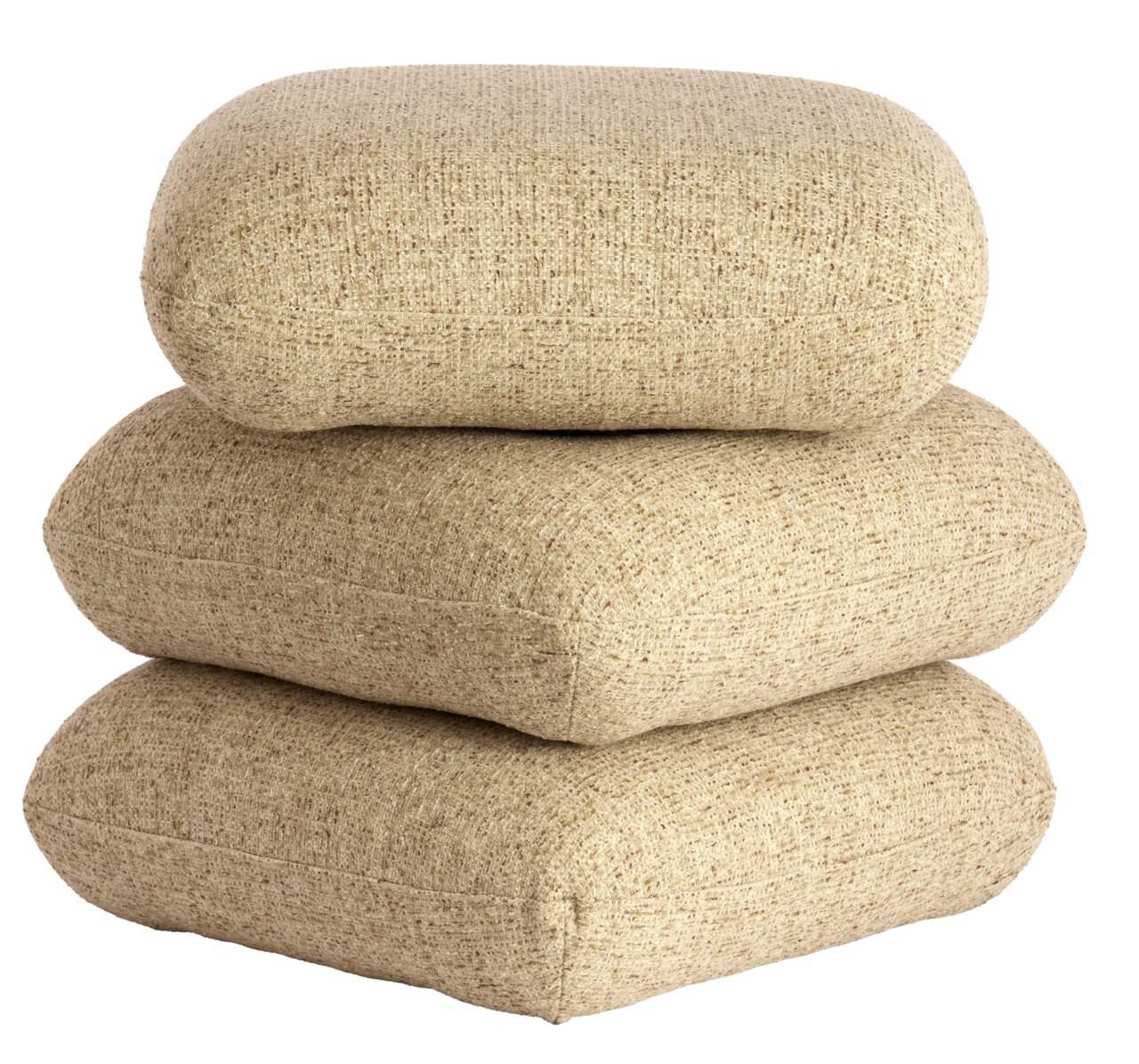 Light&Living Sitzpuff LAURIE Drei übereinander gestapelte, beige Sitzpuffs aus grobem Stoff, seitliche Perspektive