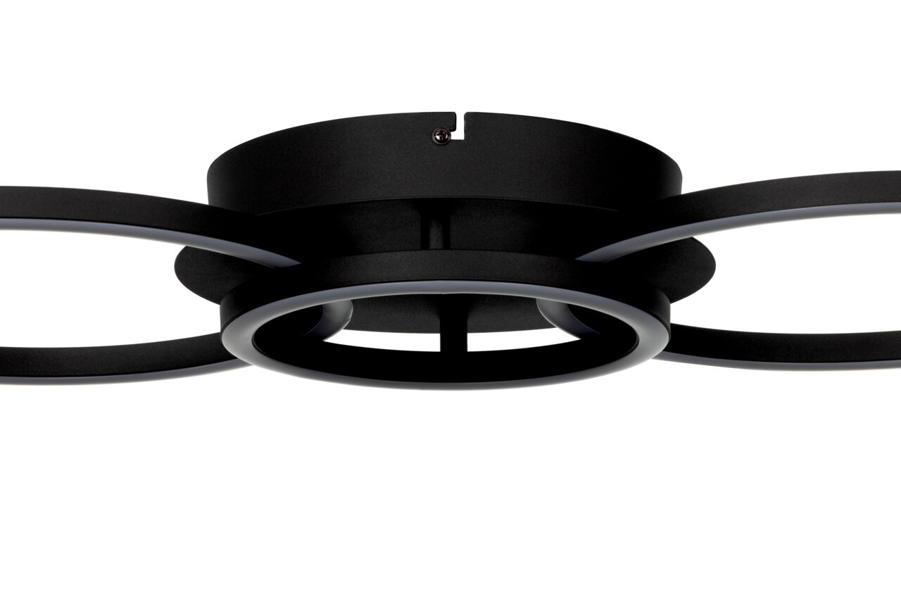 Moderne LED-plafondlamp in zwart met een cirkelvormig ontwerp, gezien vanaf de zijkant