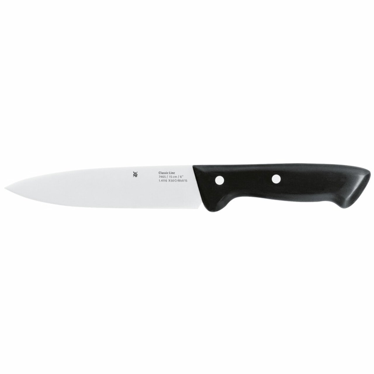 Kochmesser CLASSIC LINE 15cm, Seitenansicht, mit schwarzem Griff und silberner Klinge